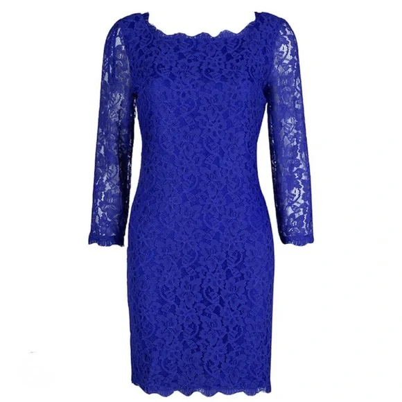 Diane Von Furstenberg DvF Zarita Cobalt Blue Lace Dress sz 6 - Picture 3 of 16